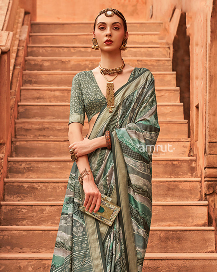 Sea Green Zari Weaving Silk Saree with Unstitched Blouse