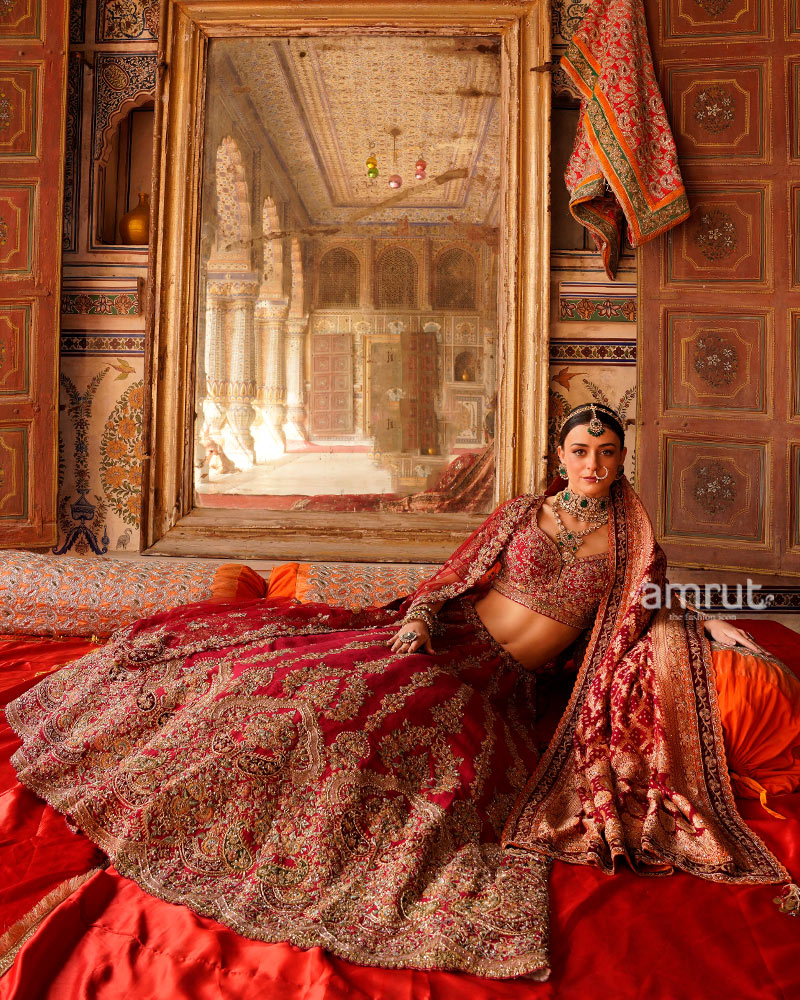 Maroon Red Golden Embroidered Bridal Lehenga with Dupatta