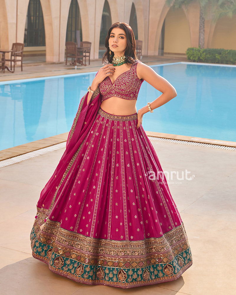 Magenta Intricate Sequins Embroidery Lehenga Choli with Matching Dupatta