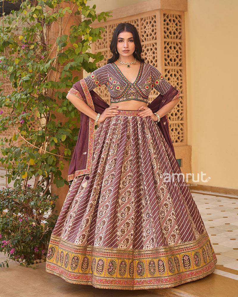 Rose Taupe Embroidered Lehenga Choli with Decorative Dupatta