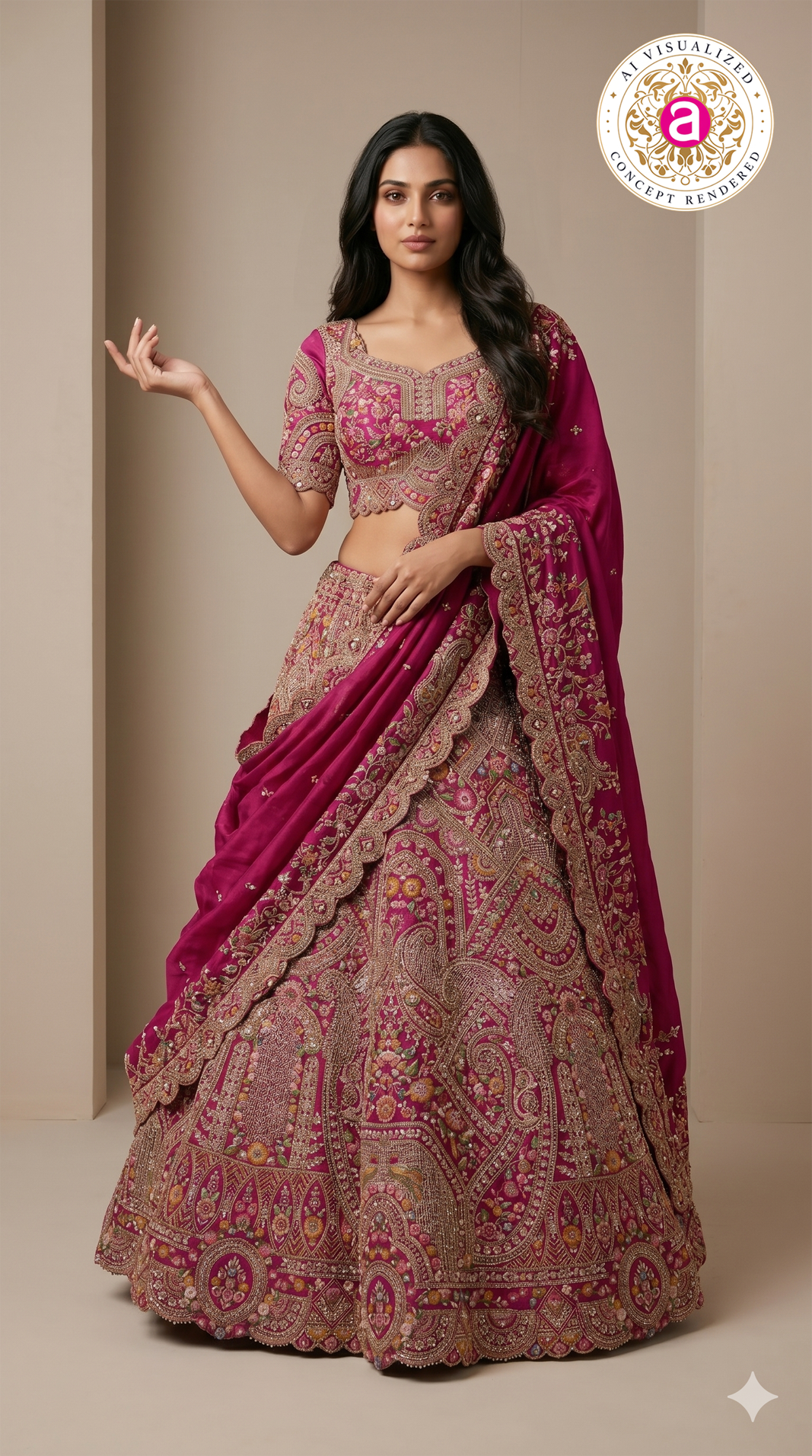 Royal Magenta Bridal Lehenga Set with Heritage Zardozi Embroidery & Regal Motifs