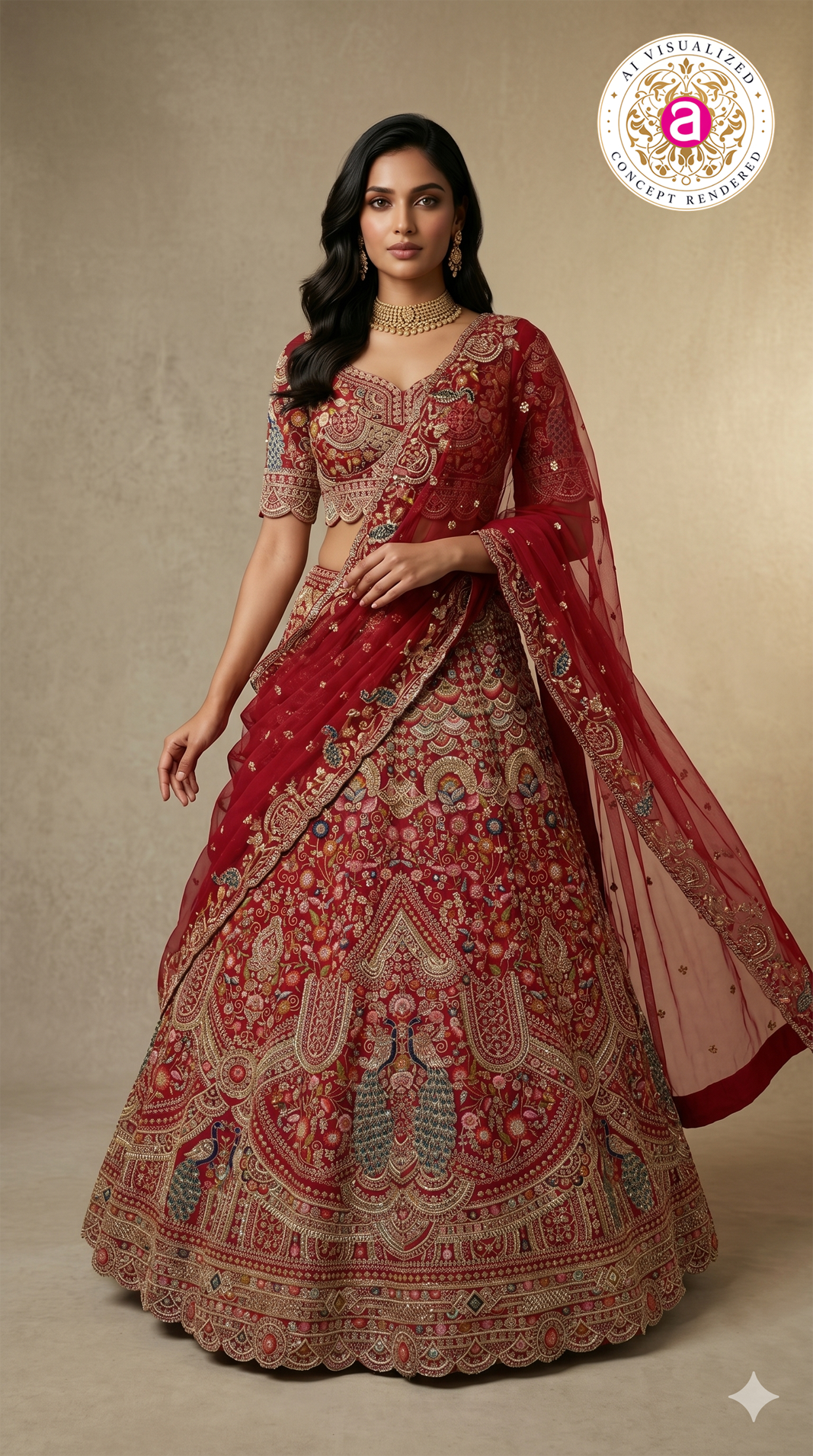 Royal Ruby Red Bridal Lehenga Set with Peacock Motifs & Heritage Zardozi Embroidery