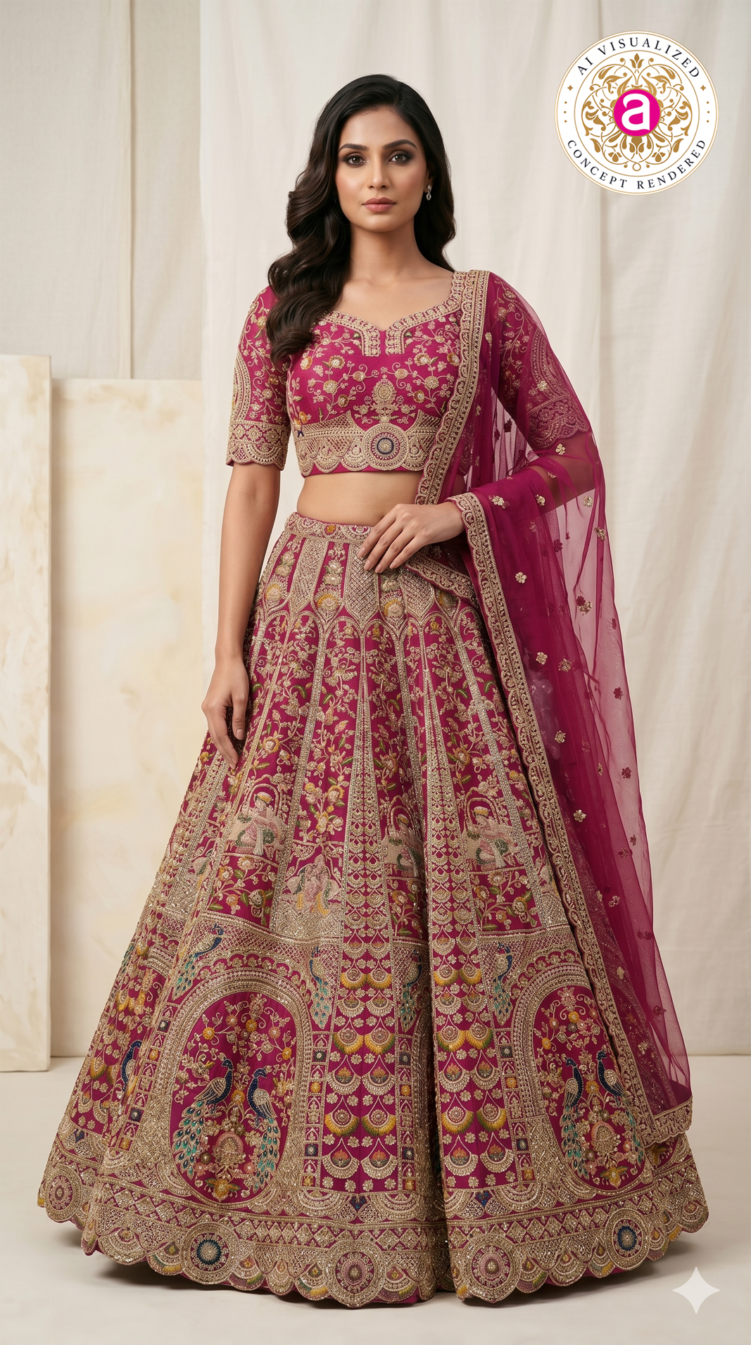 Royal Fuchsia Pink Bridal Lehenga Set with Peacock Motifs & Heritage Zari Embroidery