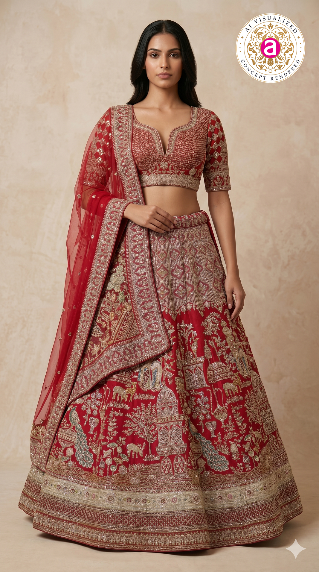 Royal Crimson Red Bridal Lehenga Set with Heritage Zari Embroidery & Designer Net Dupatta