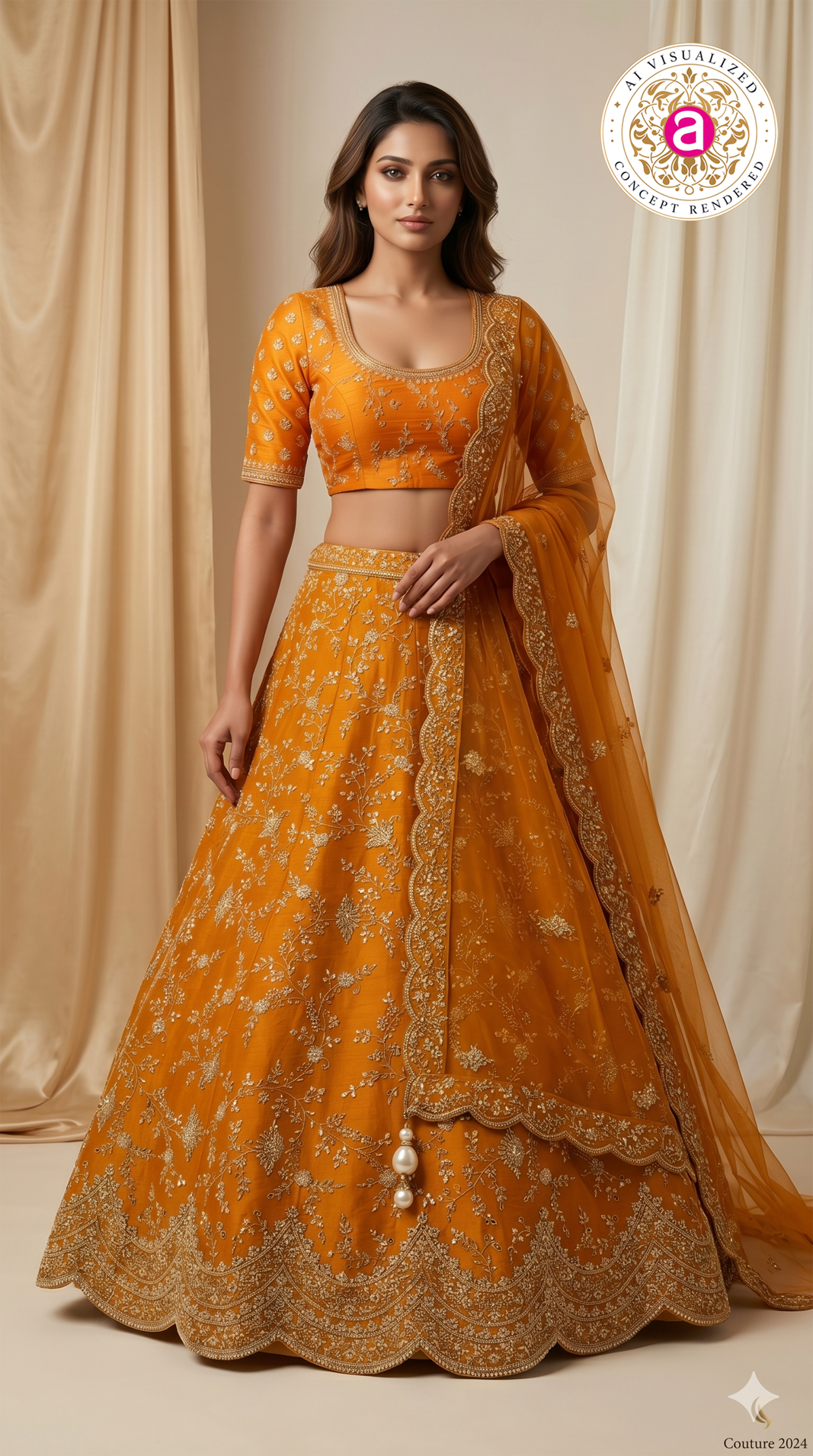 Mustard Yellow Designer Bridal Lehenga Set with Heavy Zari Embroidery & Net Dupatta