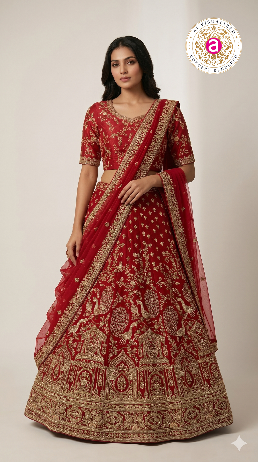 Royal Crimson Red Bridal Lehenga Set with Heritage Zari Embroidery & Net Dupatta
