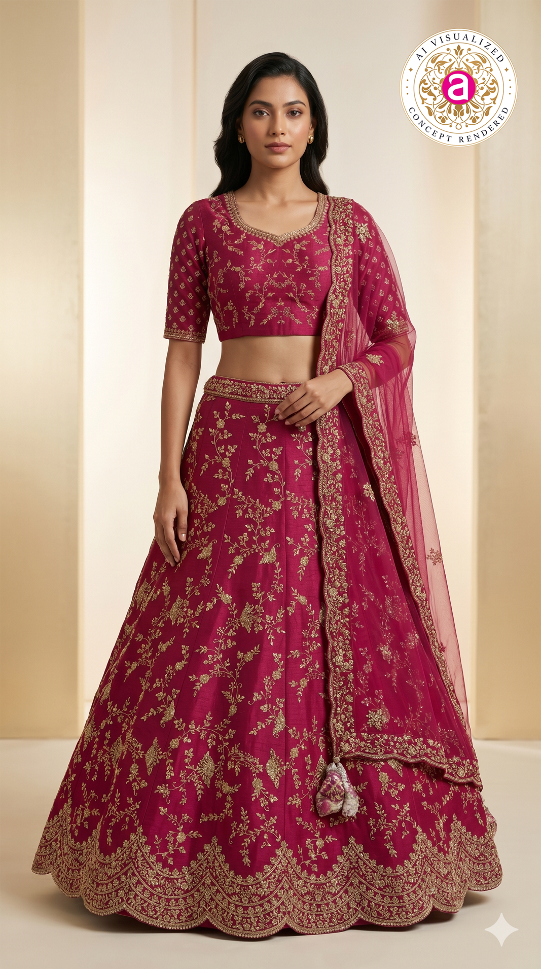 Royal Rani Pink Embroidered Silk Lehenga Set with Net Dupatta