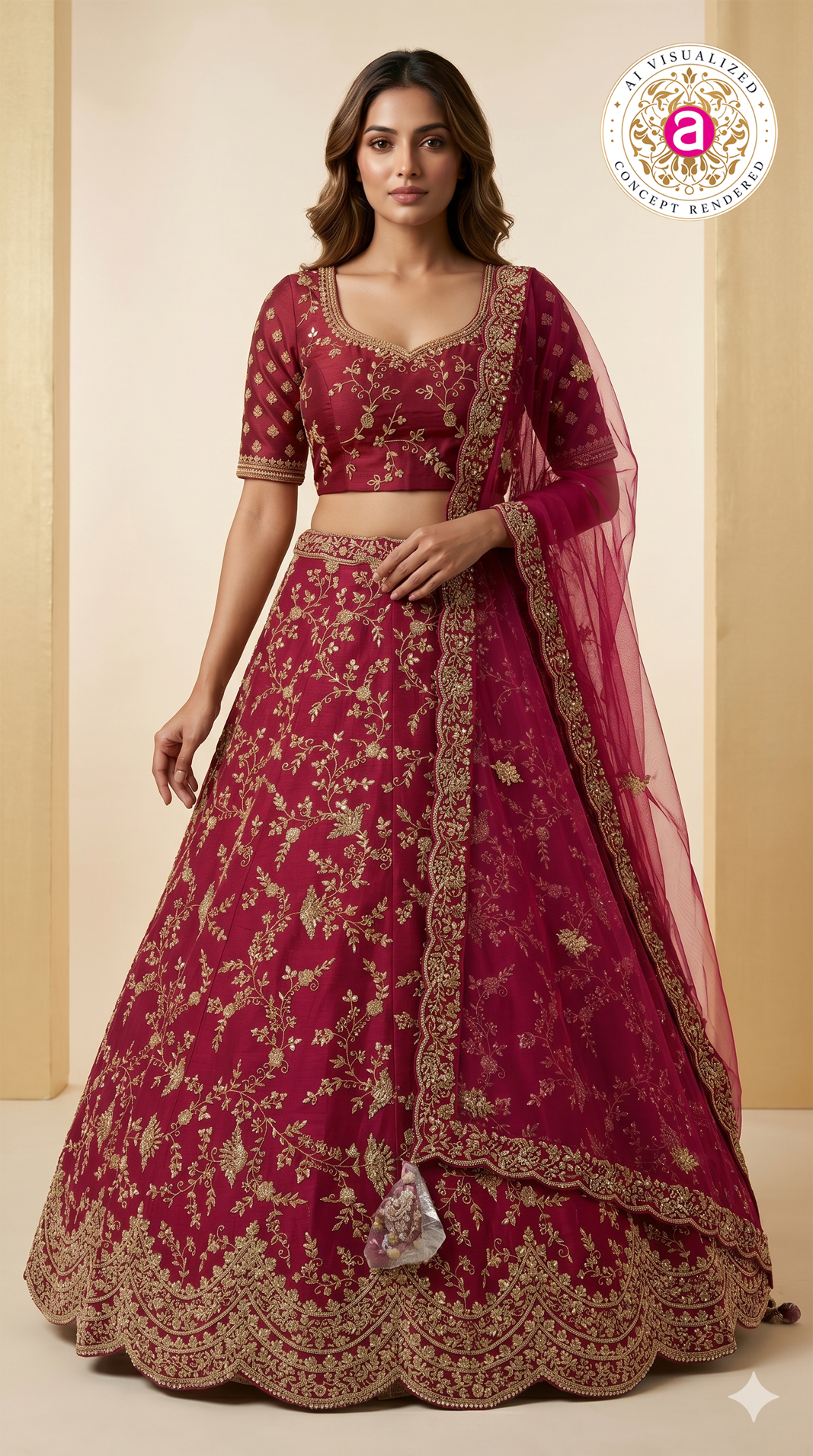 Royal Wine Embroidered Silk Lehenga Set with Designer Net Dupatta
