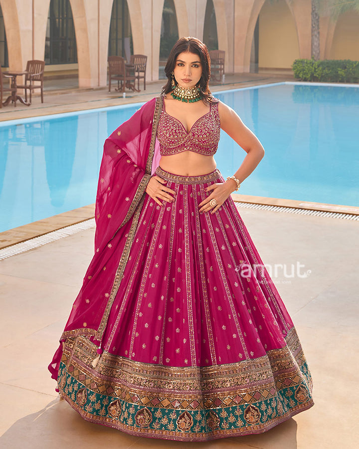 Magenta Intricate Sequins Embroidery Lehenga Choli with Matching Dupatta