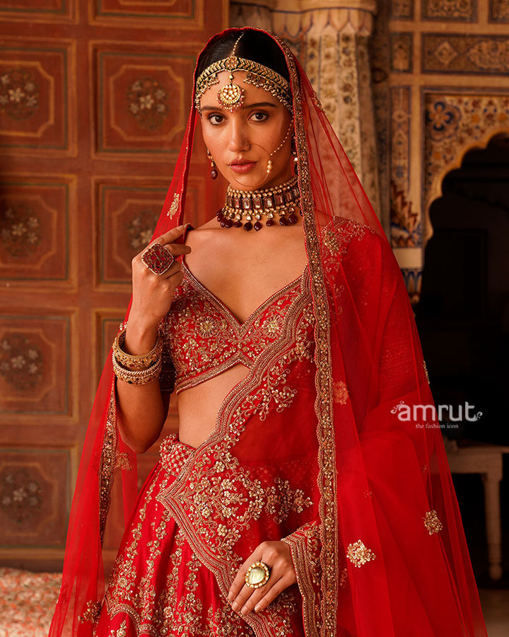 Red Sequins Bead Embellished Bridal Lehenga choli