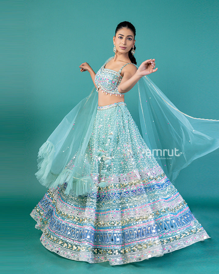 Shadow Green Sequin and Tassel Embellished Lehenga Choli with Dupatta