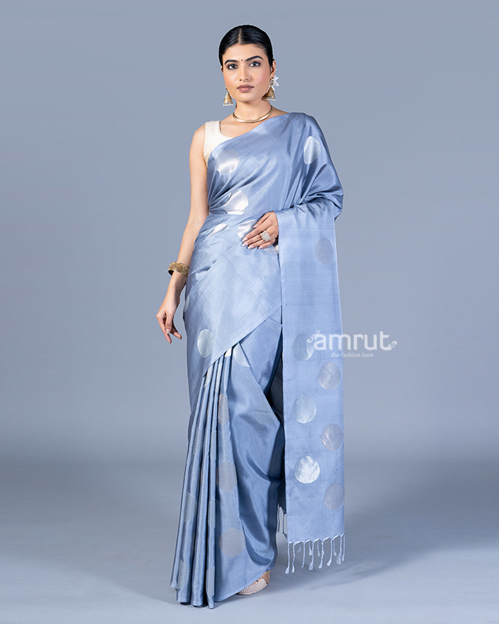 Light Blue Zari Woven Circular Motif Saree with Unstitched Blouse