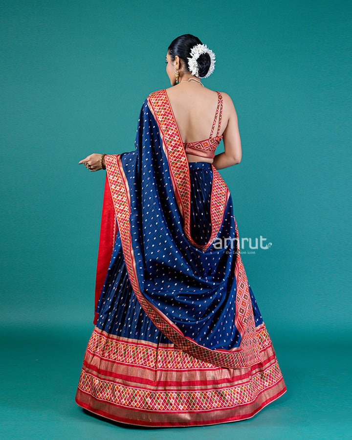 Navy Blue Lehenga Choli Set with Intricate Border and Matching Dupatta