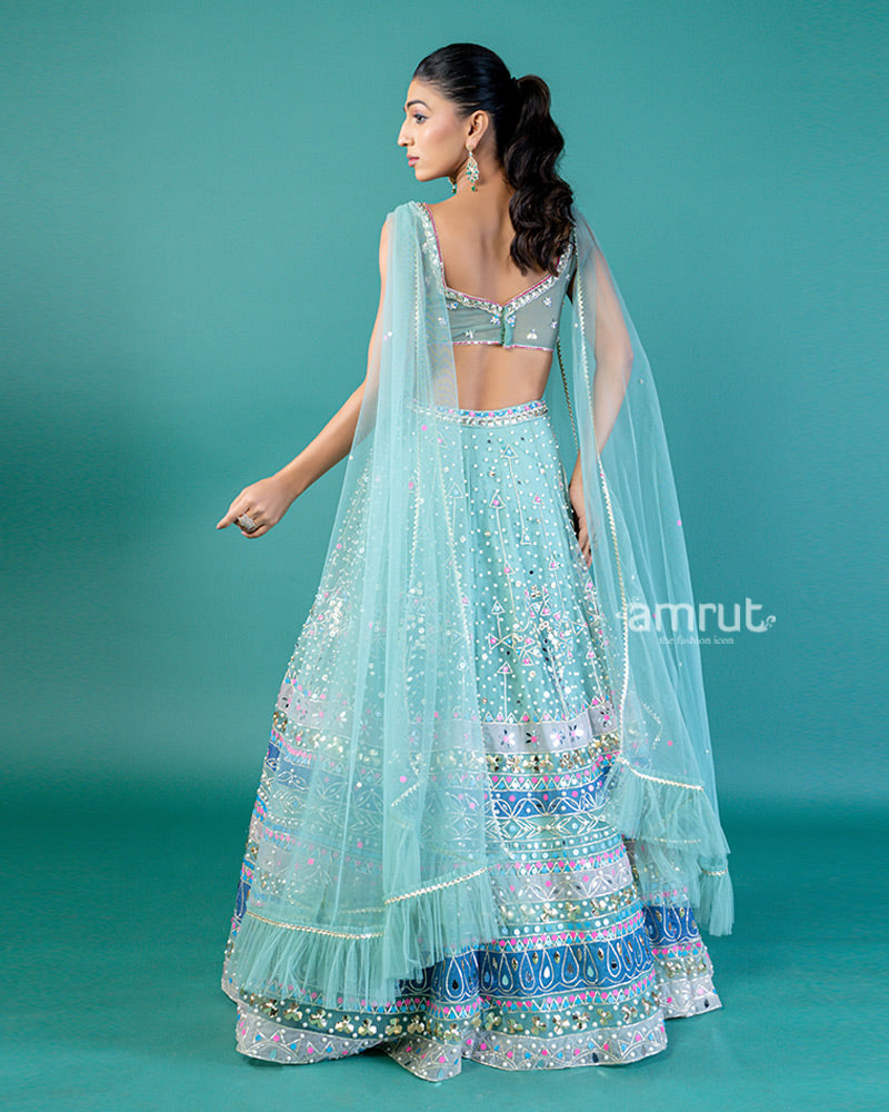 Shadow Green Sequin and Tassel Embellished Lehenga Choli with Dupatta