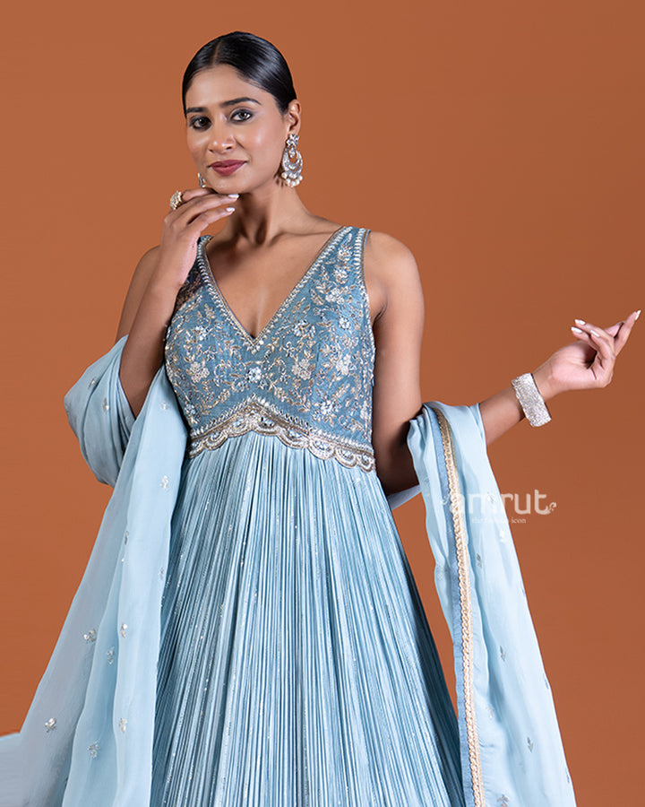 Ombre Grey Gown with Embellished Bodice and Dupatta