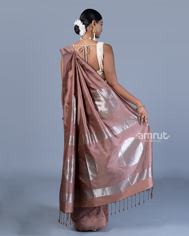 Dark Mauve Saree with Silver Zari Woven Detailing with Unstitched Blouse