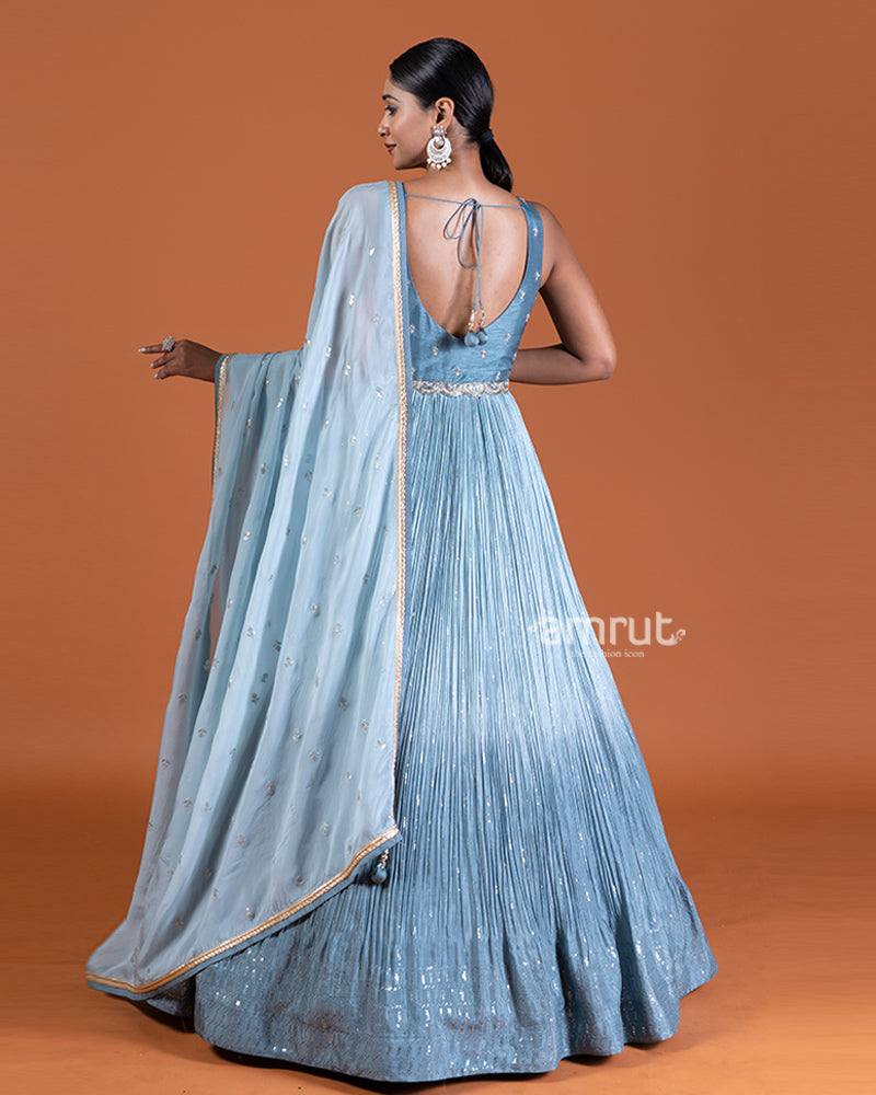 Ombre Grey Gown with Embellished Bodice and Dupatta