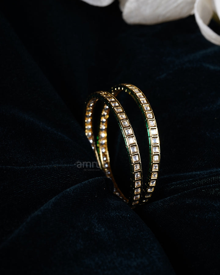 Gold-Tone Clear Stones and Green Enamel Bangle