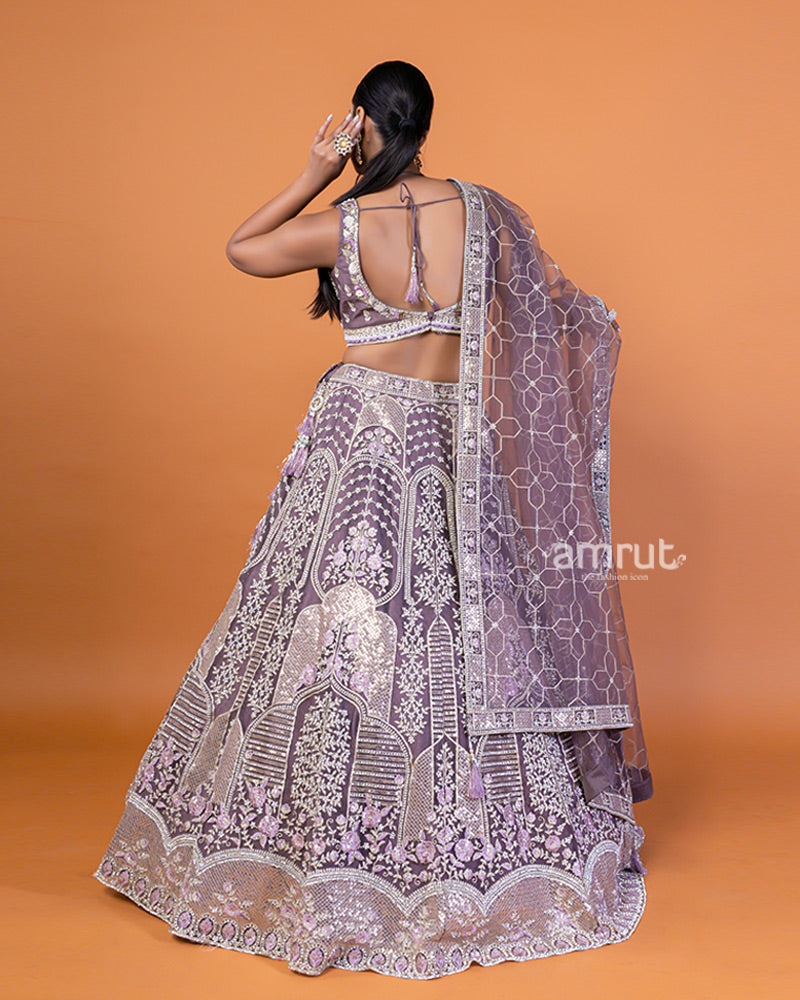 Mauve-Purple Embellished Lehenga Choli with Intricate Embroidery and Dupatta