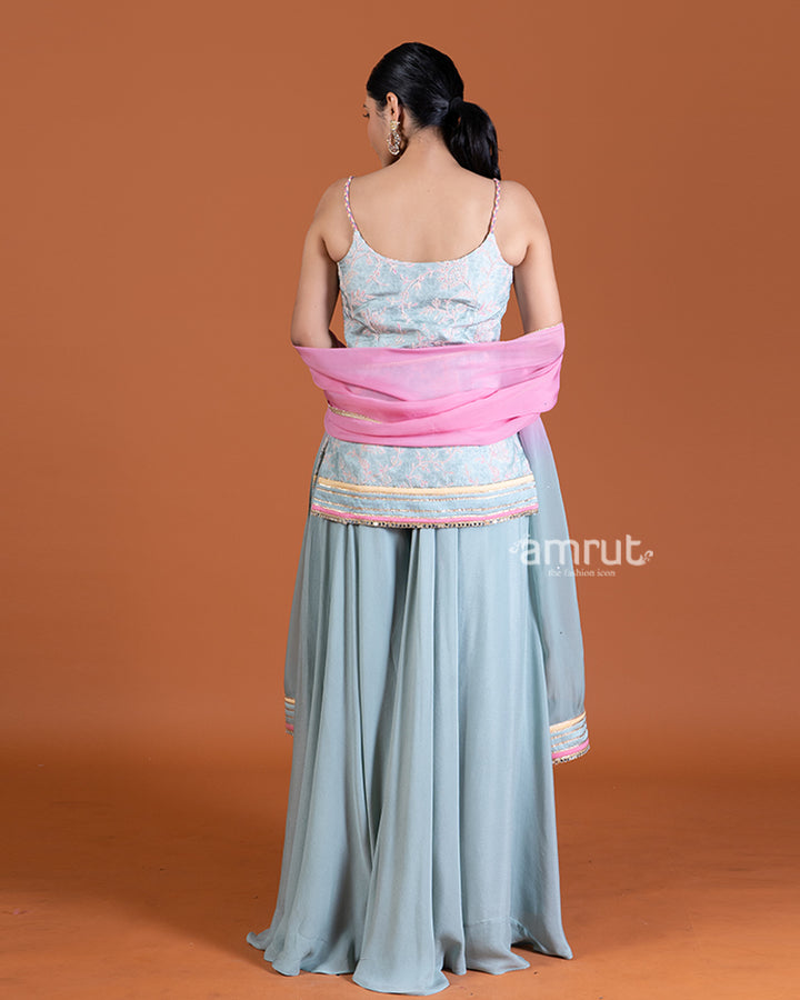 Teal Blue Palazzo set and Ombre Dupatta