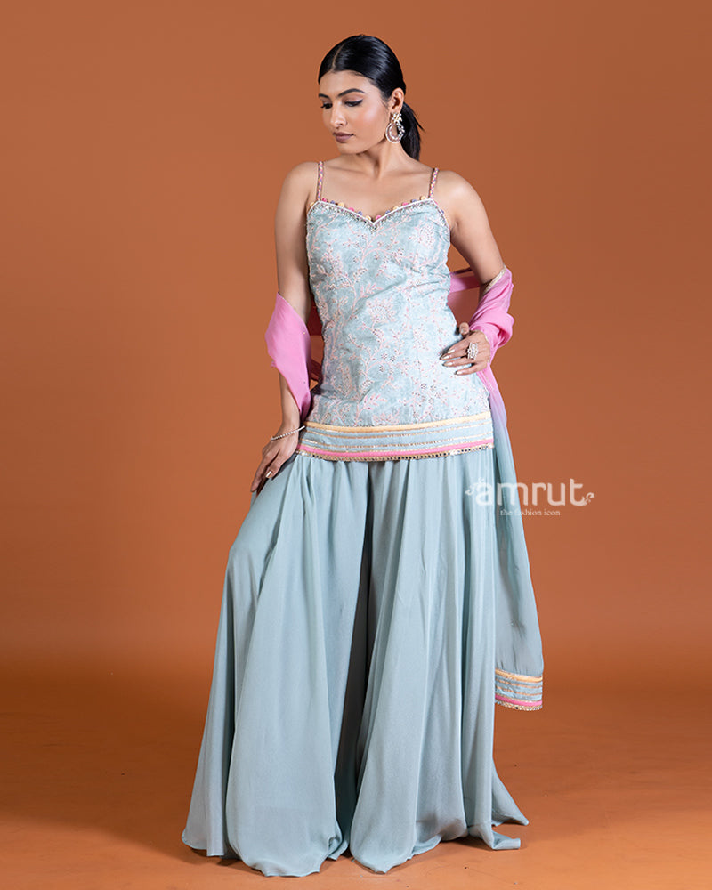 Teal Blue Palazzo set and Ombre Dupatta