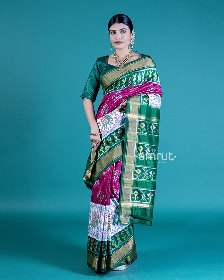 Multicolor Ikat Patola Silk Saree with Unstitched Blouse