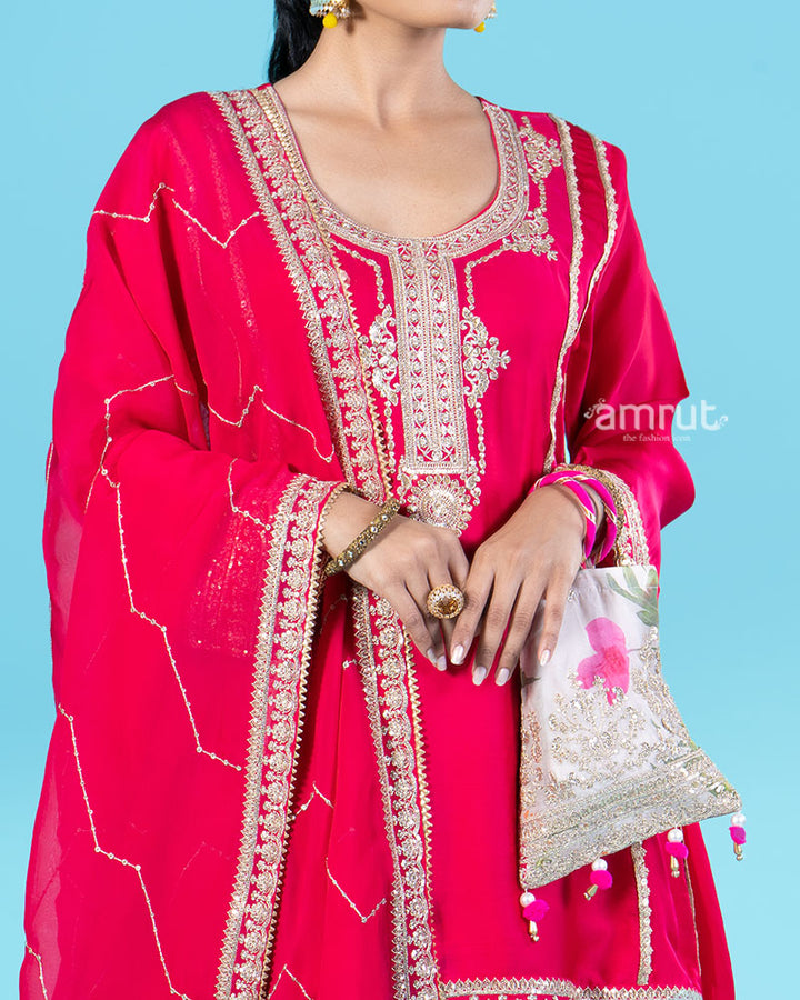 Pink Kameez with Cream Salwar and Matching Dupatta