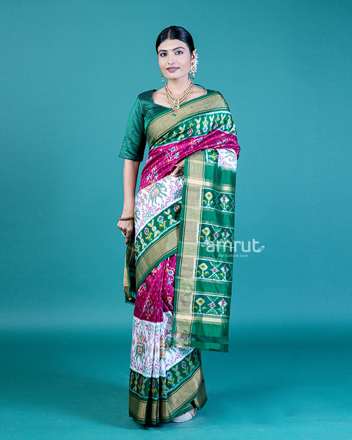 Multicolor Ikat Patola Silk Saree with Unstitched Blouse