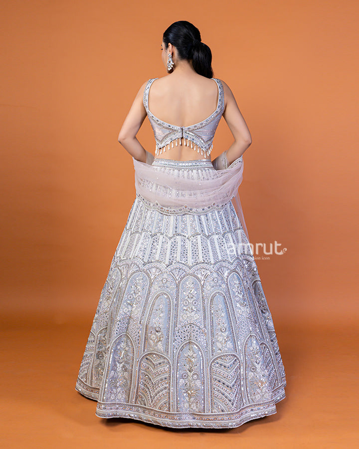 Grey Silver Mirror Embellished Lehenga Choli with Dupatta