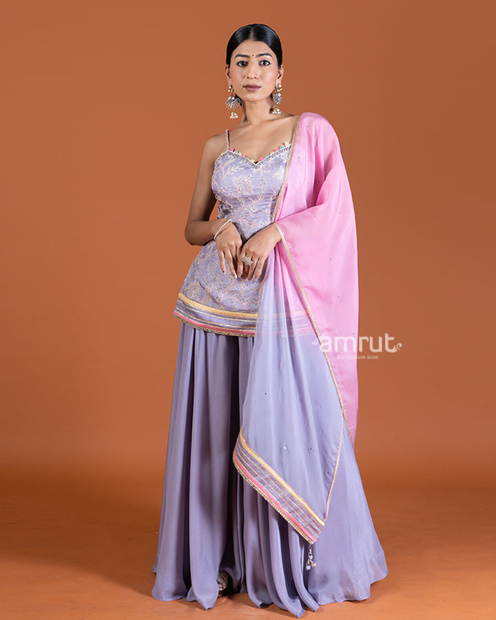 Lavender Palazzo set and Ombre Dupatta