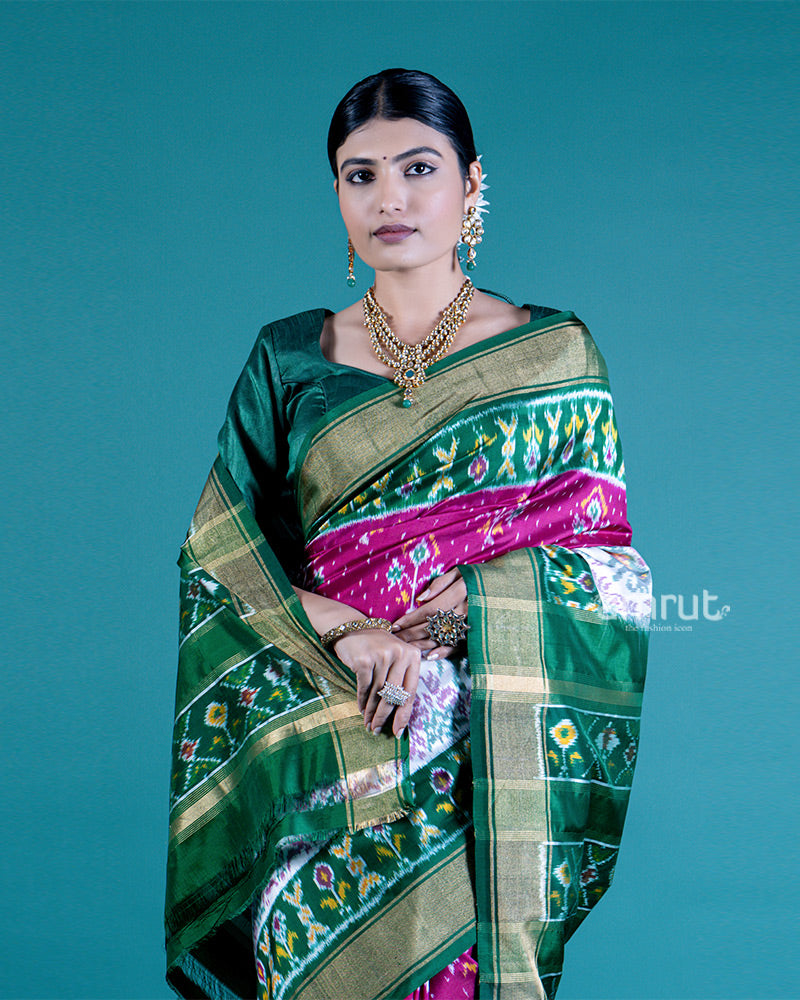 Multicolor Ikat Patola Silk Saree with Unstitched Blouse