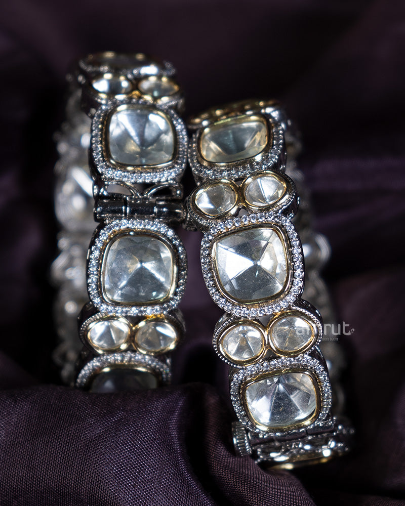 Dual-Tone Polki Bangle Set with Uncut Diamonds