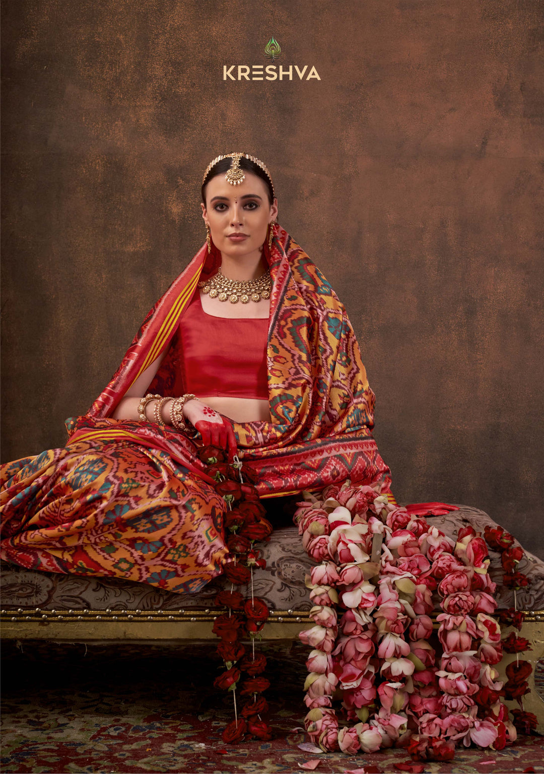 Red & Yellow Patan Patola Soft Silk Saree with Traditional Ikat Weaving P102