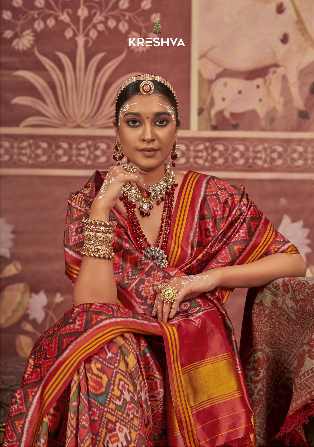 Red & Green Patola Soft Silk Saree with Traditional Ikat Weaving P26