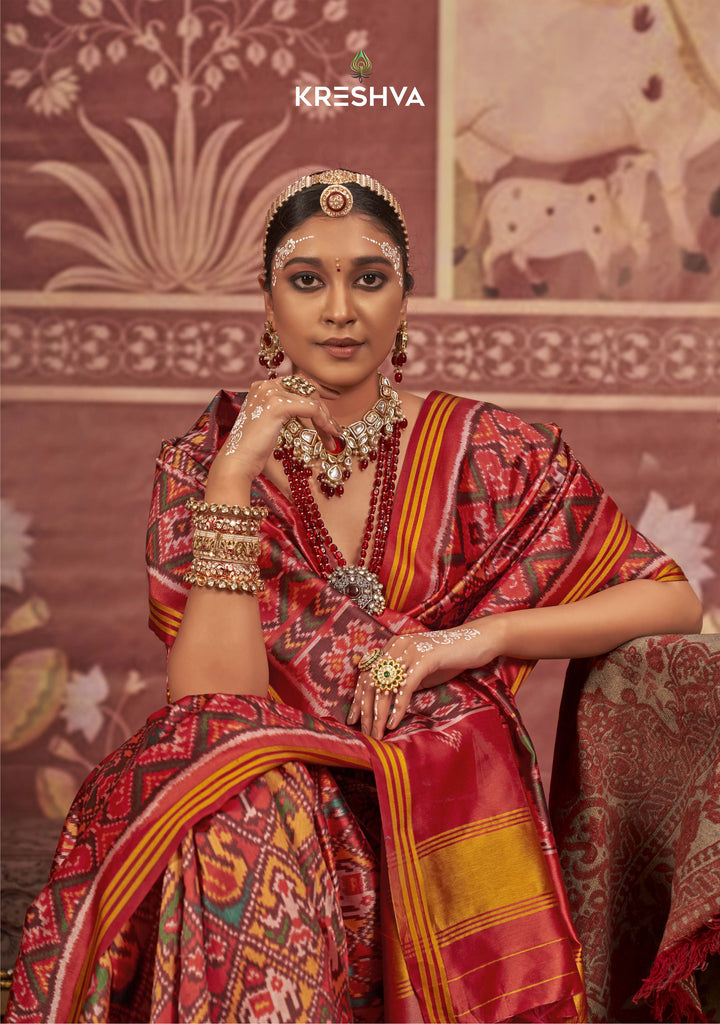 Red & Green Patola Soft Silk Saree with Traditional Ikat Weaving P26