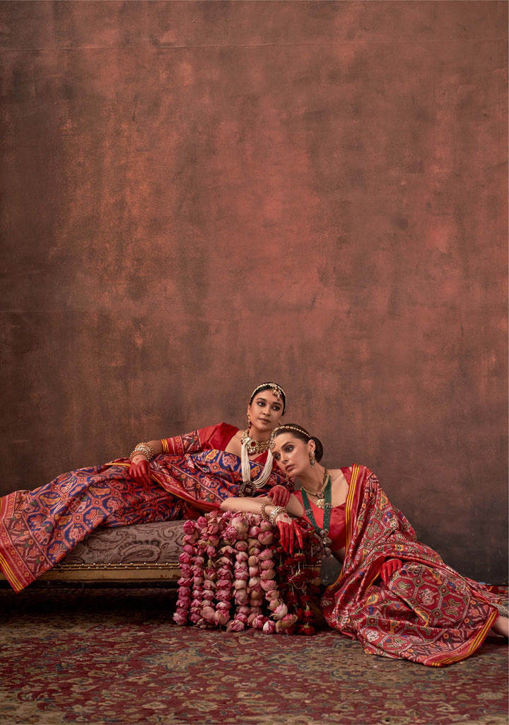 Red & Multicolour Signature Patan Patola Soft Silk Saree with Traditional Ikat Hexagon Motifs P87