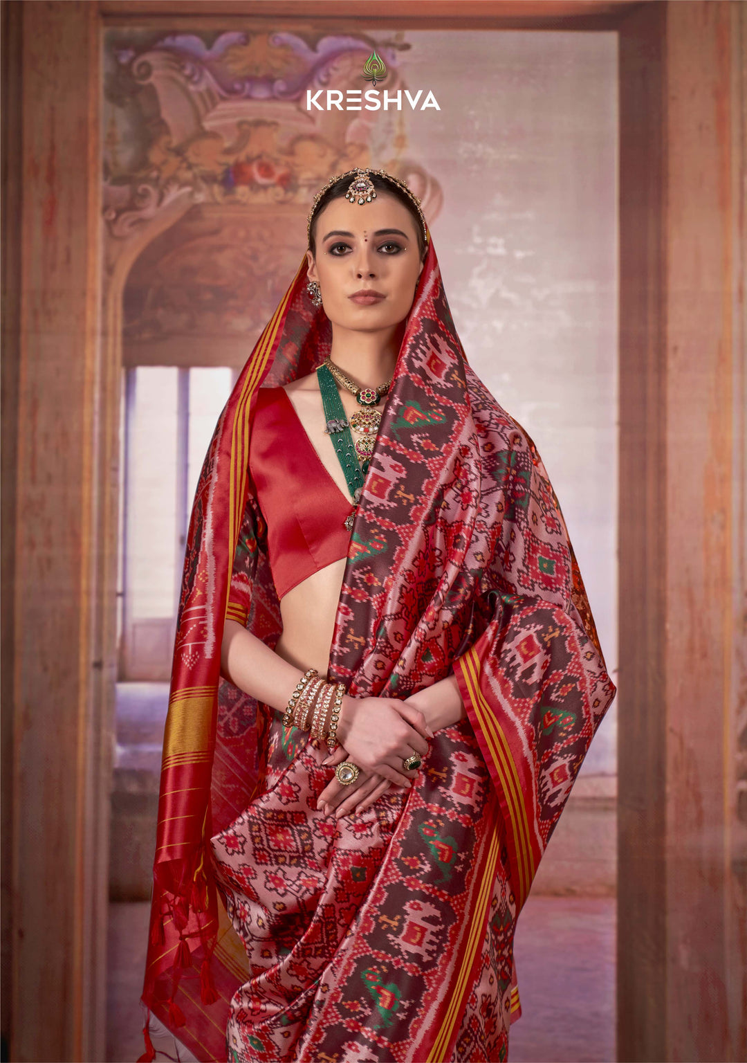 Royal Red & Maroon Patan Patola Soft Silk Saree with Traditional Ikat Weaving P10
