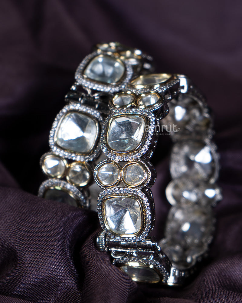 Dual-Tone Polki Bangle Set with Uncut Diamonds