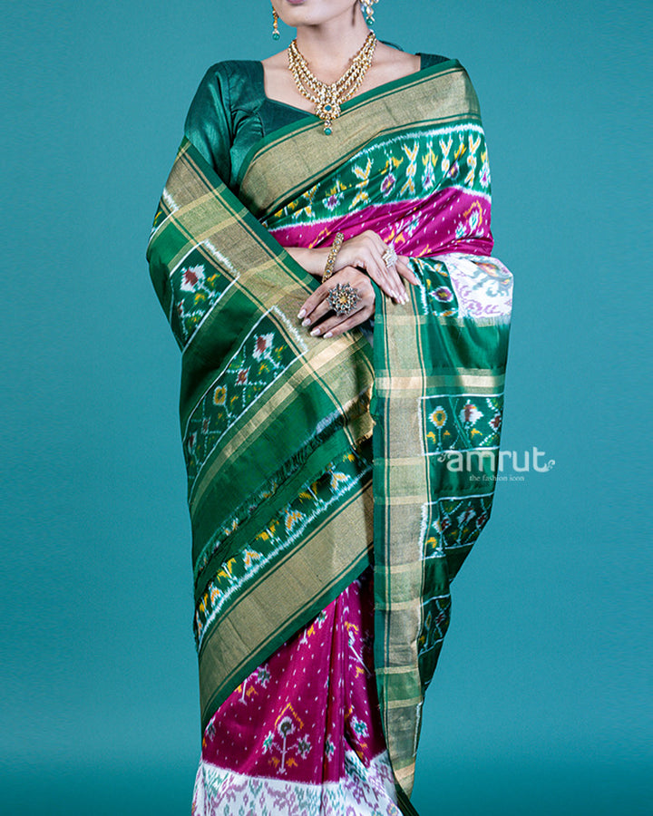 Multicolor Ikat Patola Silk Saree with Unstitched Blouse