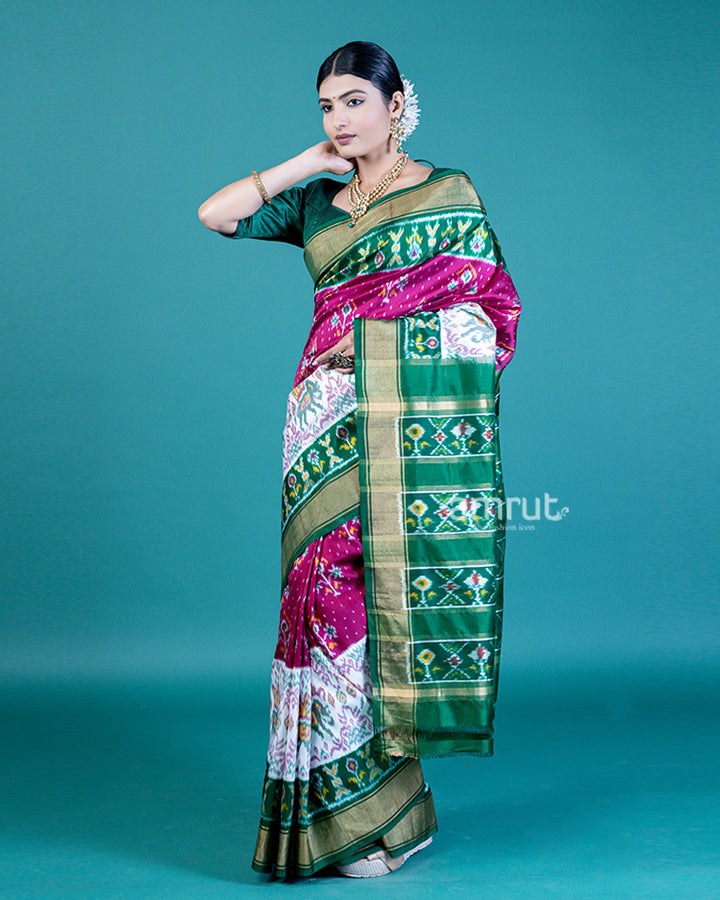 Multicolor Ikat Patola Silk Saree with Unstitched Blouse