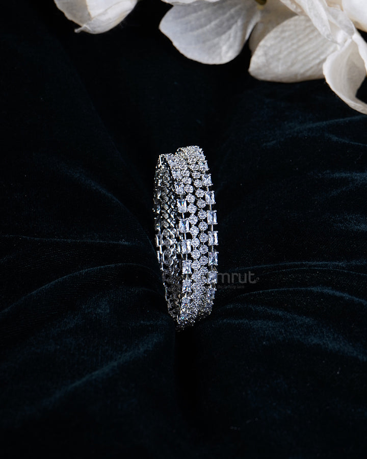 Silver-Toned CZ Stone-Studded Designer Bangle Set