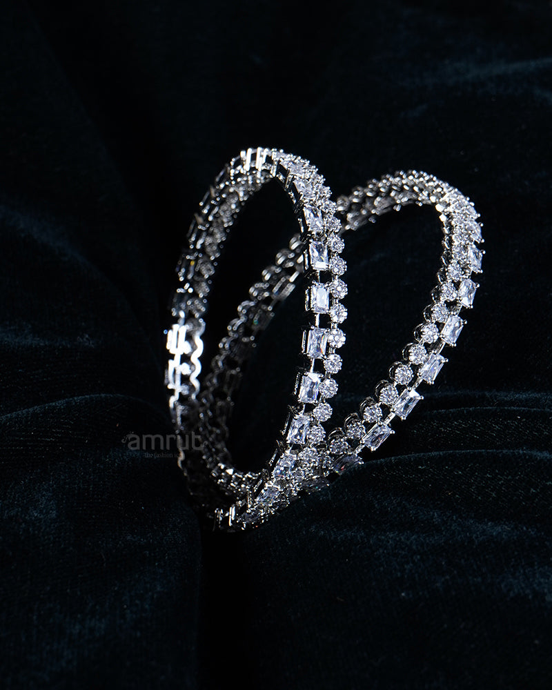 Silver-Toned CZ Stone-Studded Designer Bangle Set