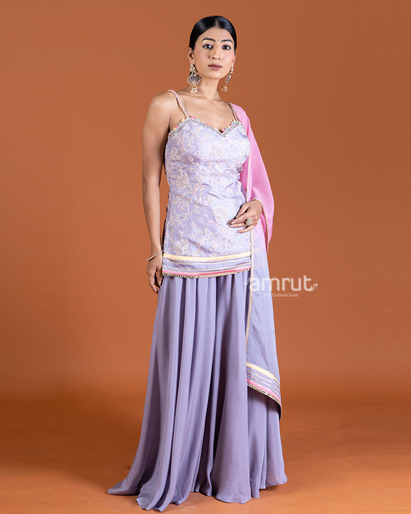 Lavender Palazzo set and Ombre Dupatta