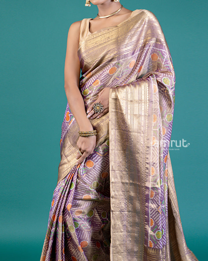 Lavender Kanjivaram Patola Silk Saree with Zari Woven Pallu with unstitched blouse