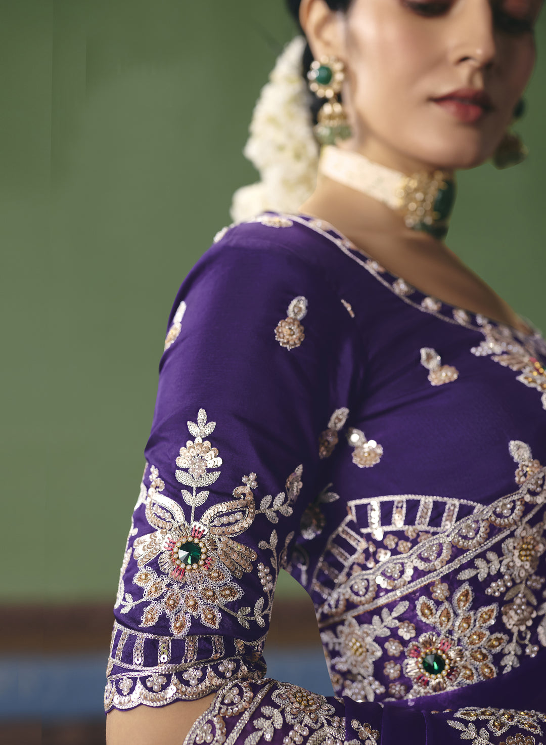 Royal Purple Designer Embroidered Saree with Blouse