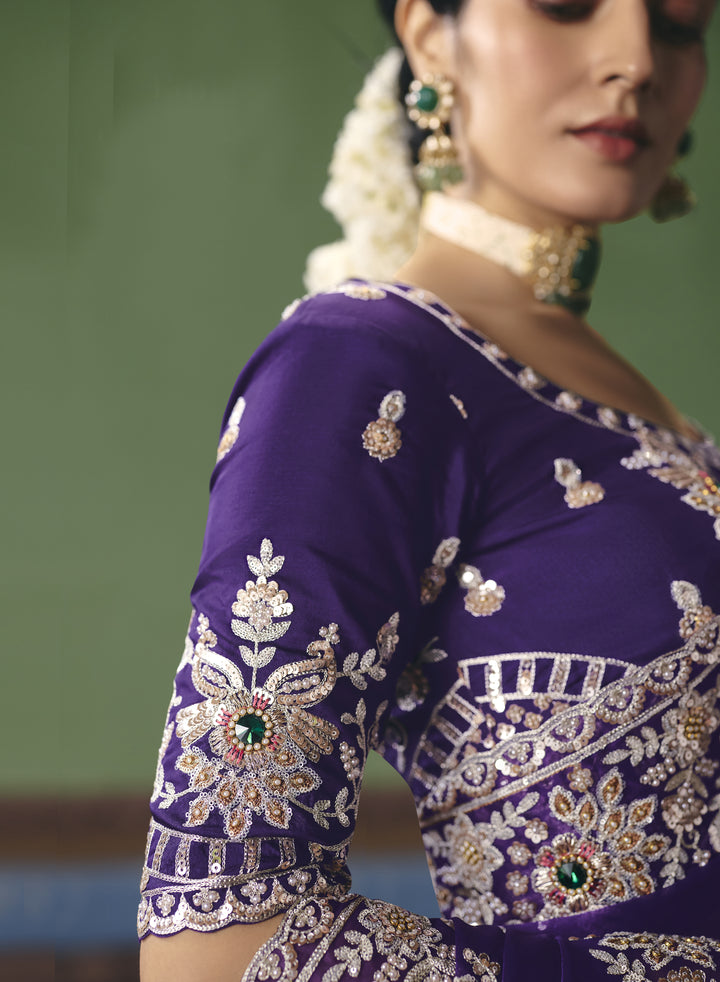 Royal Purple Designer Embroidered Saree with Blouse