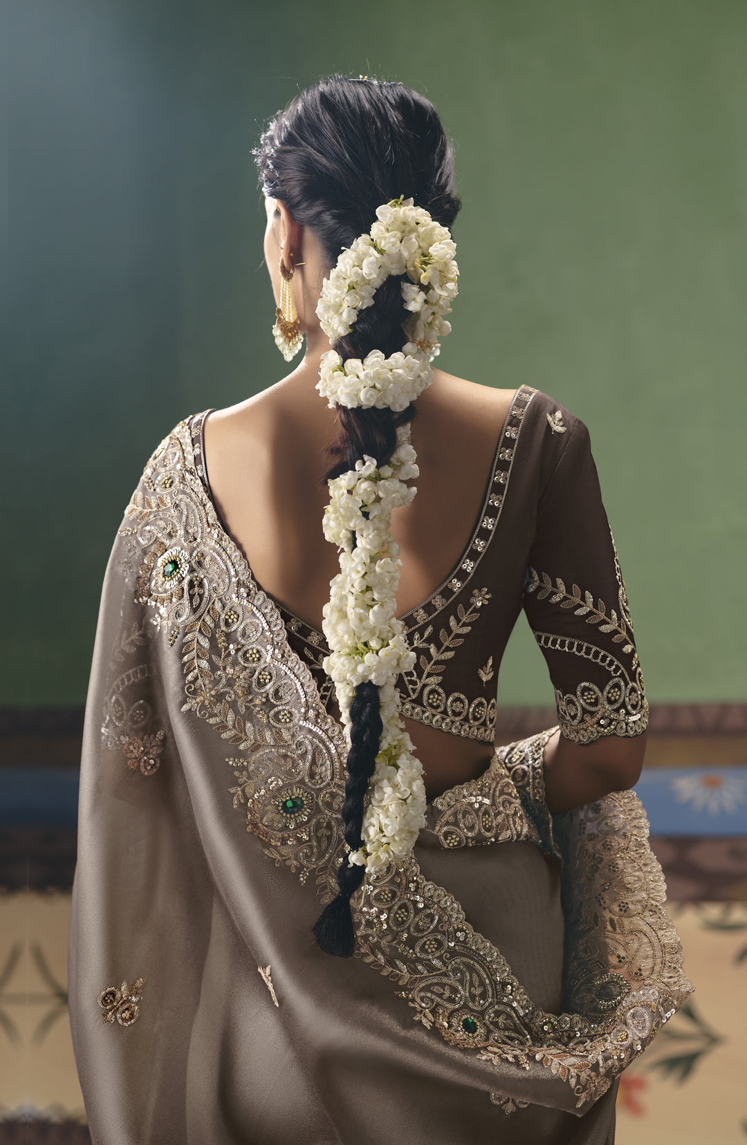 Steel Grey Designer Embroidered Saree with Blouse