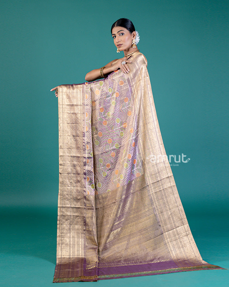 Lavender Kanjivaram Patola Silk Saree with Zari Woven Pallu with unstitched blouse