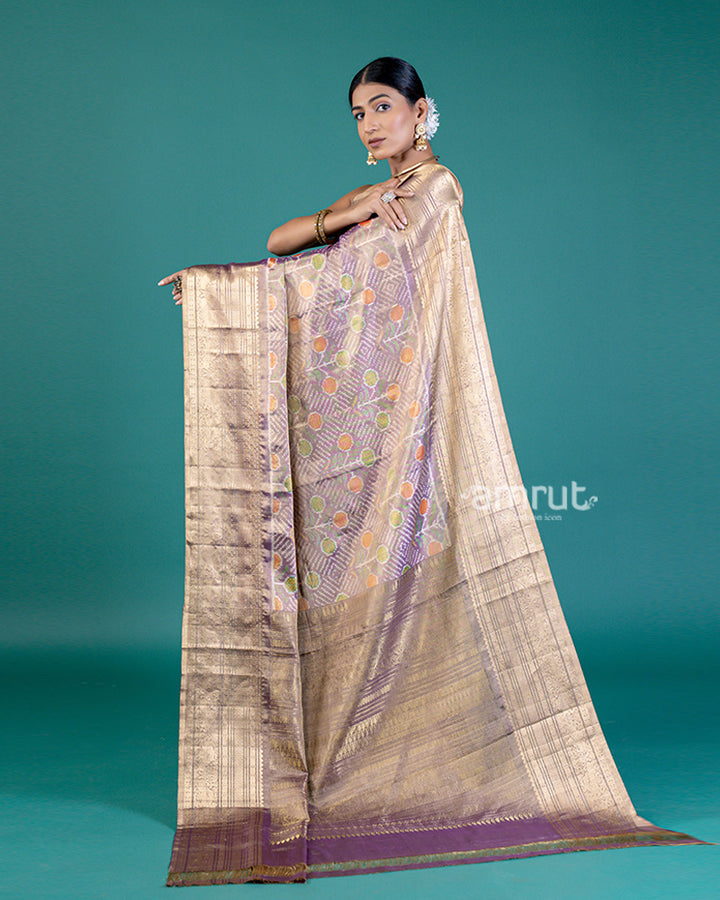 Lavender Kanjivaram Patola Silk Saree with Zari Woven Pallu with unstitched blouse