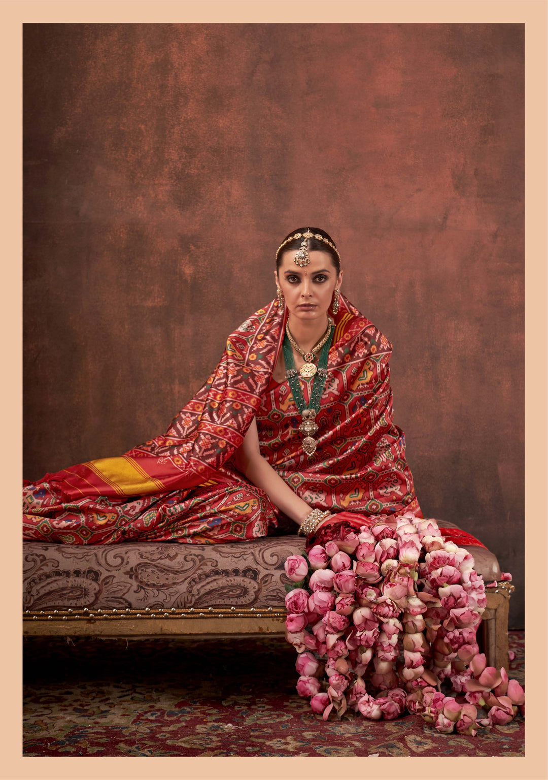 Red & Multicolour Signature Patan Patola Soft Silk Saree with Traditional Ikat Motifs P86